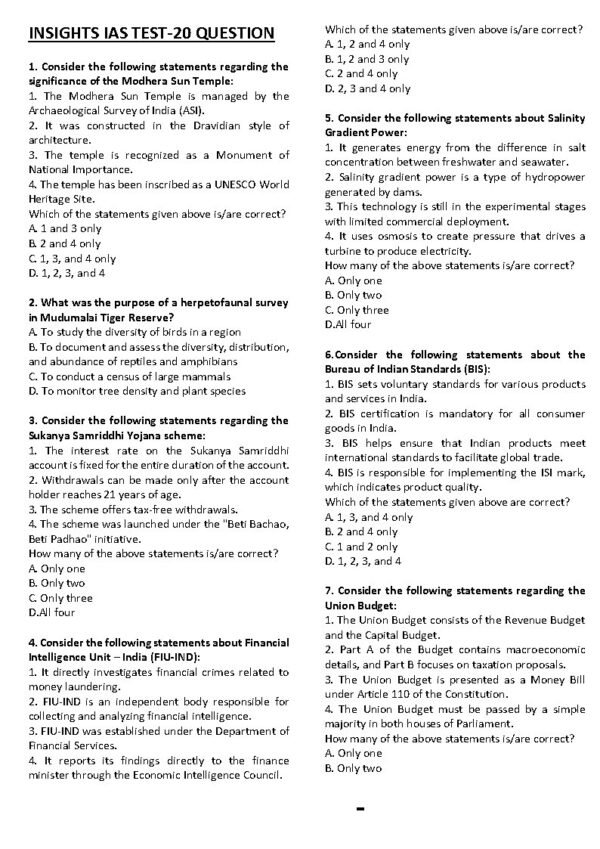 Insights IAS UPSC Prelims Mini Test Series - 20 ENGLISH 2025 |B&W| - Image 2
