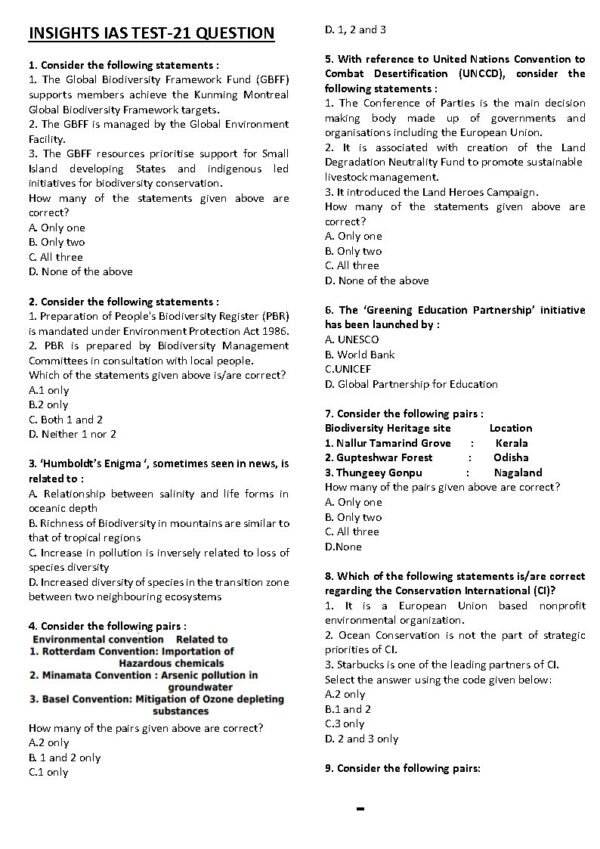 Insights IAS UPSC Prelims Mini Test Series  - 21 ENGLISH 2025 |B&W| - Image 2