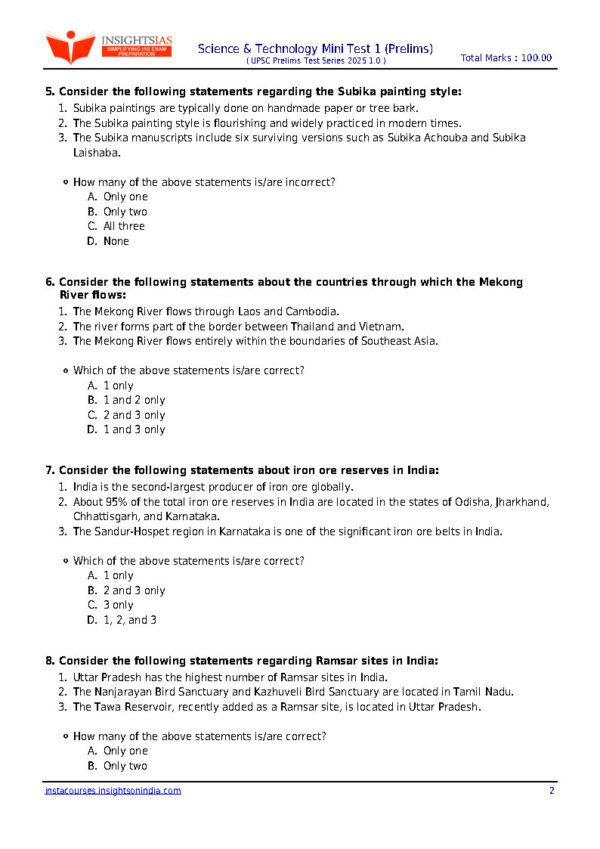 Insights IAS UPSC Prelims Mini Test Series - 22 ENGLISH 2025 |B&W| - Image 2