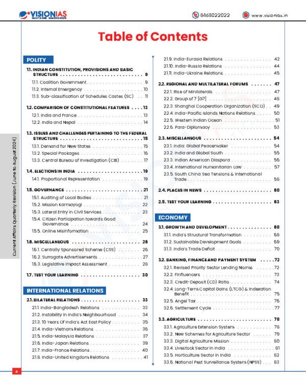 Vision IAS ( Current Affairs Quarterly Revision { June 2024 To August 2024 } ) English |B&W - Image 3