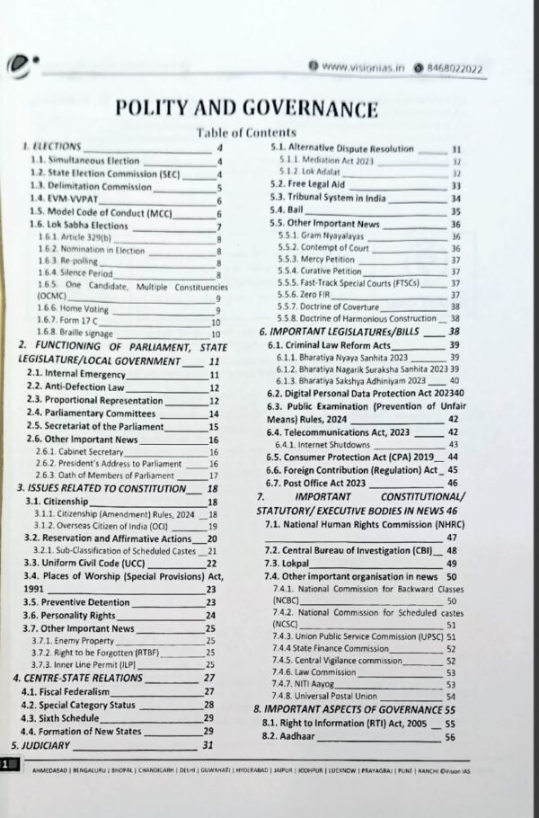 Vision IAS (Polity Classroom Study Material April 2024 To October) [PT 365] |B&W| - Image 3