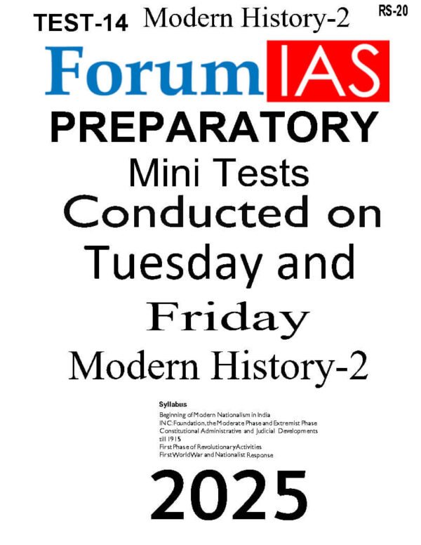Forum IAS Preparatory Mini Test Series ( Test – 14 { Modern History - 2 } ) | English | B&W - Image 2