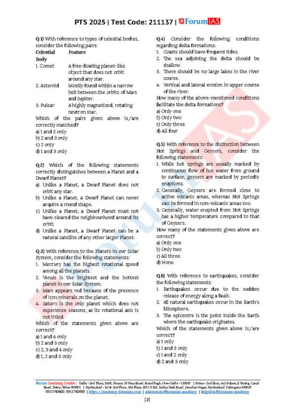 Forum IAS Preparatory Mini Test Series ( Test – 17 { Geography - 1 } ) | English | B&W - Image 3