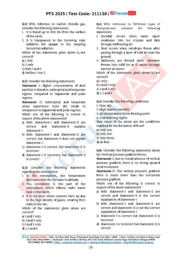Forum IAS Preparatory Mini Test Series ( Test – 18 { Geography - 2 } ) | English | B&W - Image 3