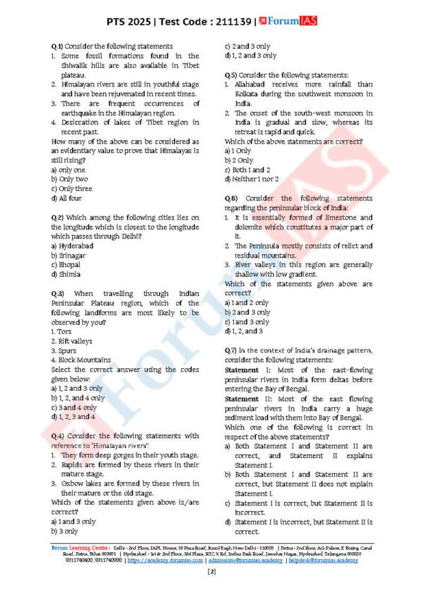 Forum IAS Preparatory Mini Test Series ( Test – 19 { Geography - 3 } ) | English | B&W - Image 3