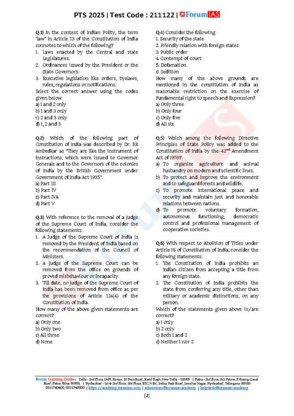 Forum IAS Preparatory Mini Test Series ( Test - 03 { Polity - 3 } ) | English | B&W - Image 3