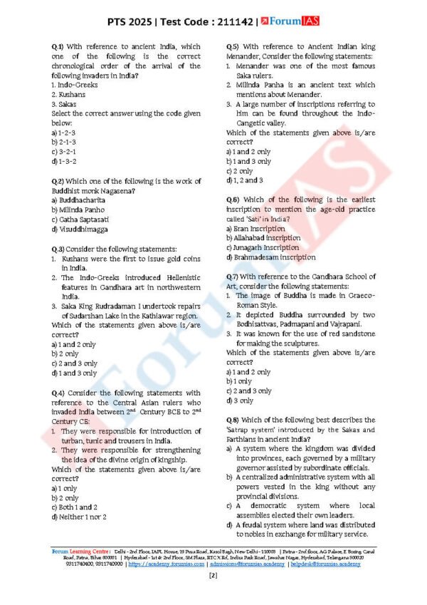 Forum IAS Preparatory Mini Test Series ( Test – 22 { Ancient History - 2 } ) | English | B&W - Image 3