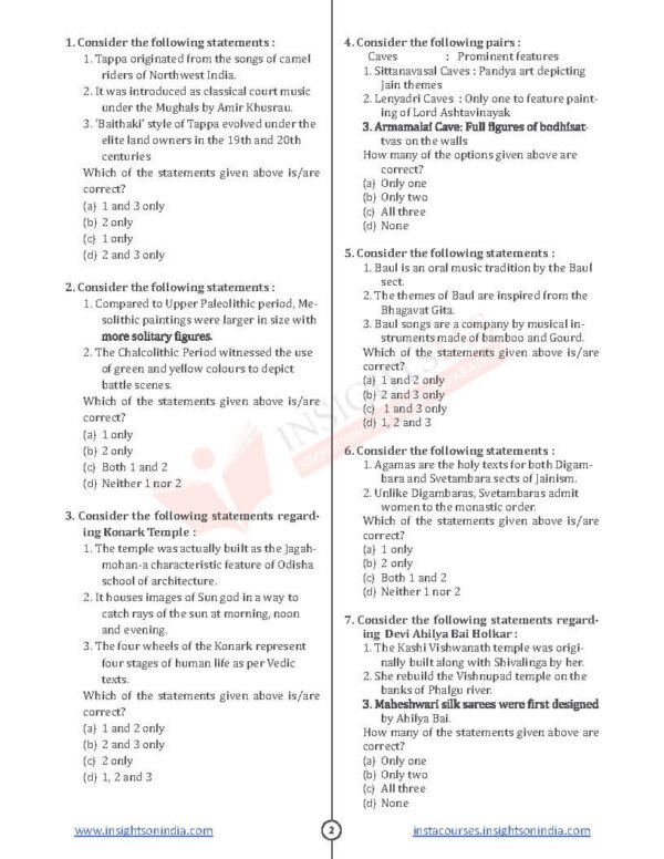 Insights IAS Prelims Test Series 1.0 Test - 31 ( Art & Culture ) | English | B&W - Image 3