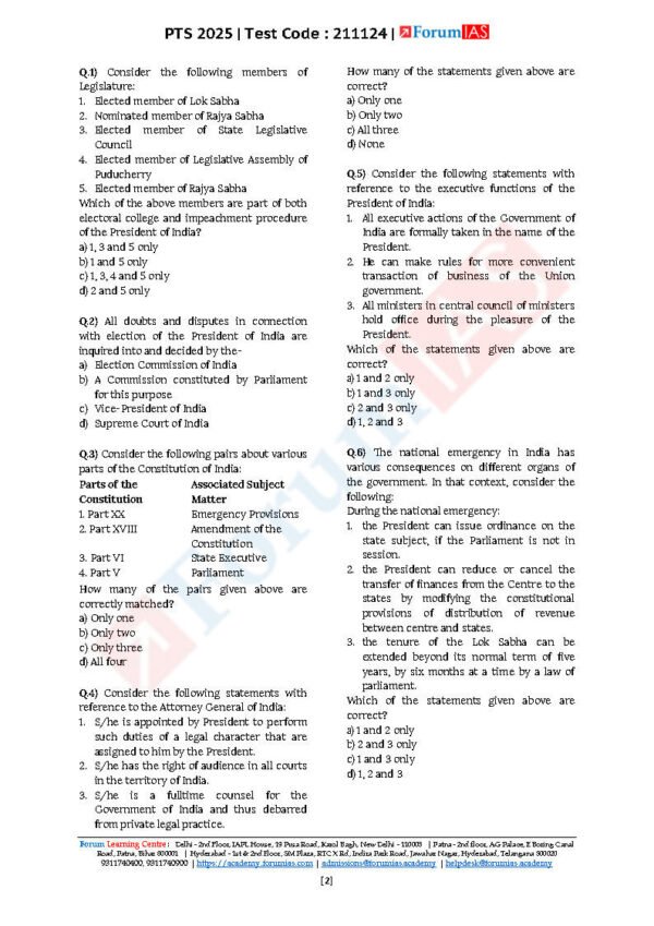 Forum IAS Preparatory Mini Test Series ( Test - 04 { Polity - 4 } ) | English | B&W - Image 3