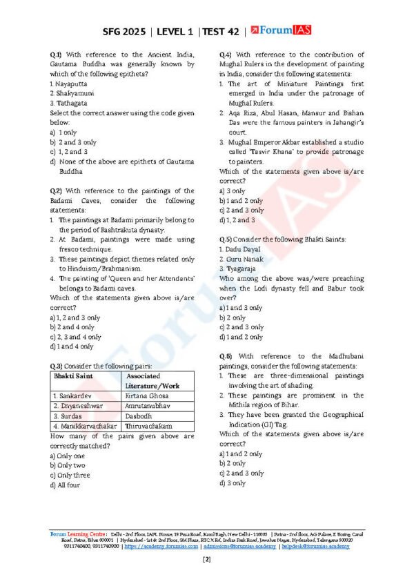 Forum IAS SFG Test Series Level-1 Test 42 [ Art & Culture – 3 ] 2025 | English | B&W - Image 3