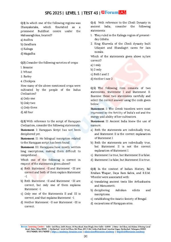 Forum IAS SFG Test Series Level-1 Test 43 [ Ancient History - 1 ] 2025 | English | B&W - Image 3