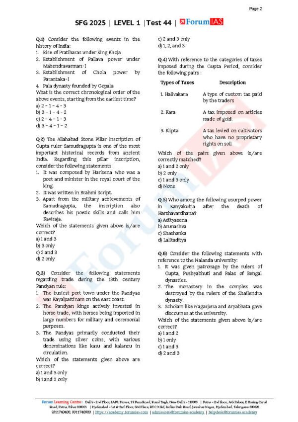 Forum IAS SFG Test Series Level-1 Test 44 [ Ancient History - 2 ] 2025 | English | B&W - Image 3