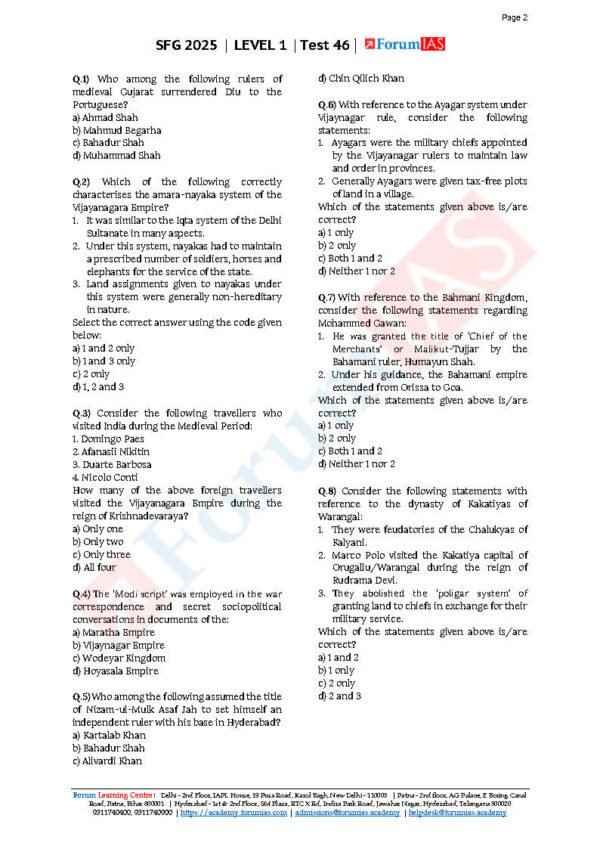 Forum IAS SFG Test Series Level-1 Test 46 [ Medieval History – 2 ] 2025 | English | B&W - Image 3