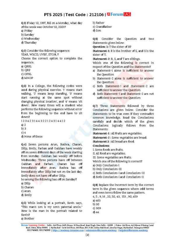 Forum IAS ( Prelims Test Series { Level - 1 : CSAT - 06 } ) | English | B&W - Image 3
