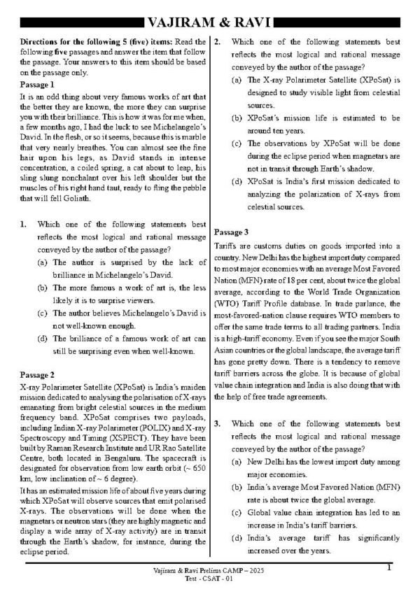 Vajiram & Ravi ( Prelims Camp - 2025 { Test No - 08 } CSAT - Test - 1 ) | English | B&W - Image 3