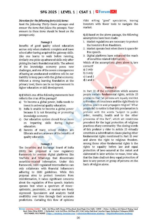 Forum IAS SFG Test Series Level-1 Test 3, 13, 24, 34, 40 [ CSAT - 1 - 5 ] 2025 | English | B&W | - Image 3