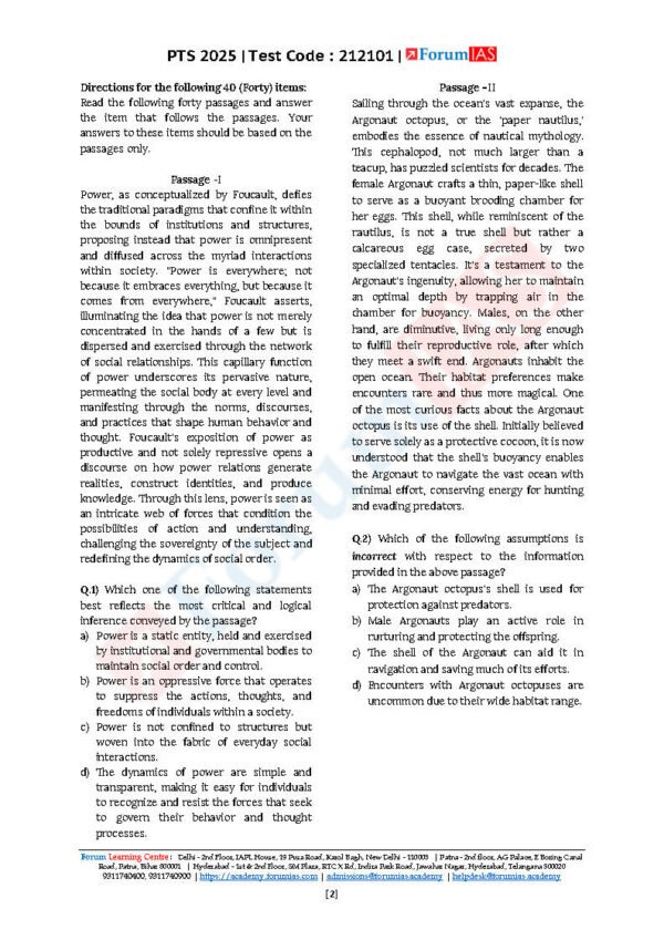 Forum IAS ( Prelims Test Series { Level - 1 : CSAT - 01 } ) | English | B&W - Image 3