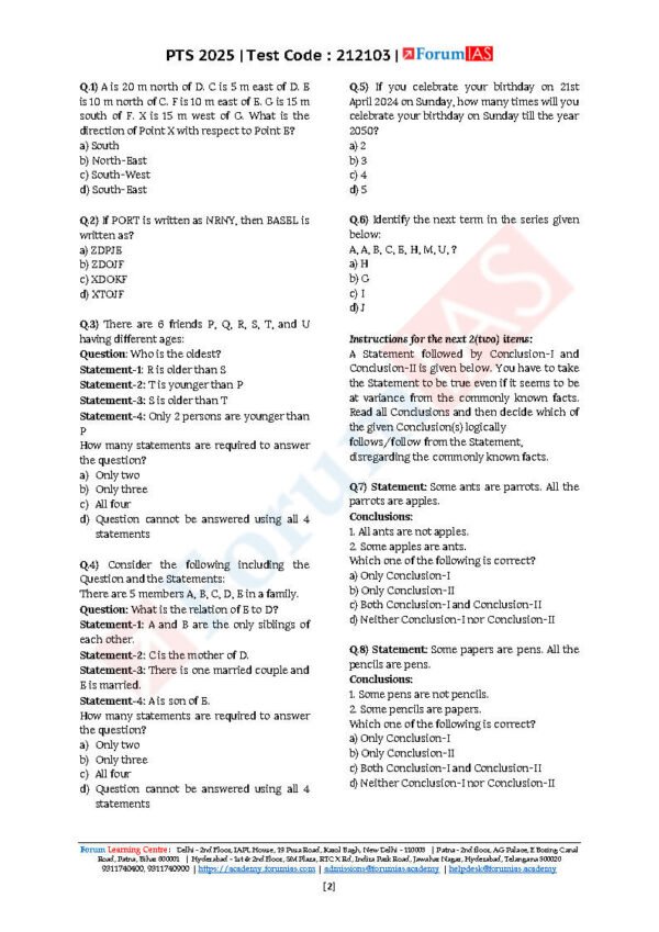 Forum IAS ( Prelims Test Series { Level - 1 : CSAT - 03 } ) | English | B&W - Image 3