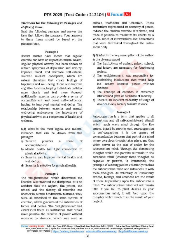 Forum IAS ( Prelims Test Series { Level - 1 : CSAT - 04 } ) | English | B&W - Image 3