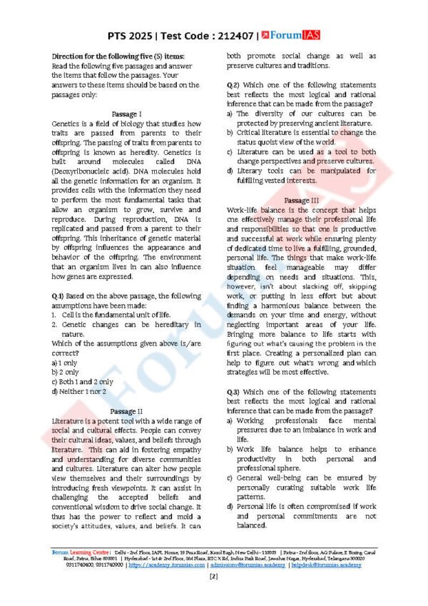 Forum IAS ( Prelims Test Series { Level - 2 : CSAT - 07 } ) | English | B&W - Image 3