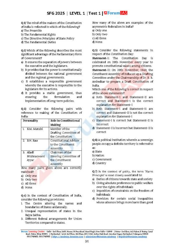 Forum IAS SFG ( Level 1 -  Polity - 1 to 9 ) 2025 | English | B&W - Image 3