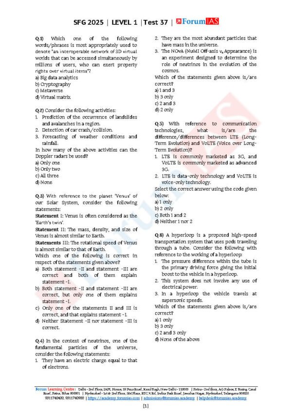 Forum IAS SFG Test Series Level-1 Test 37 [ Science & Technology 3 ] 2025 | B&W| - Image 3
