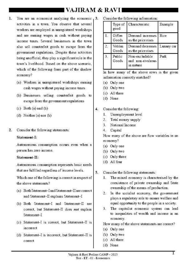 Vajiram & Ravi ( Prelims Camp - 2025 { Test No - 09 Economics - 01 }) | English | B&W - Image 3