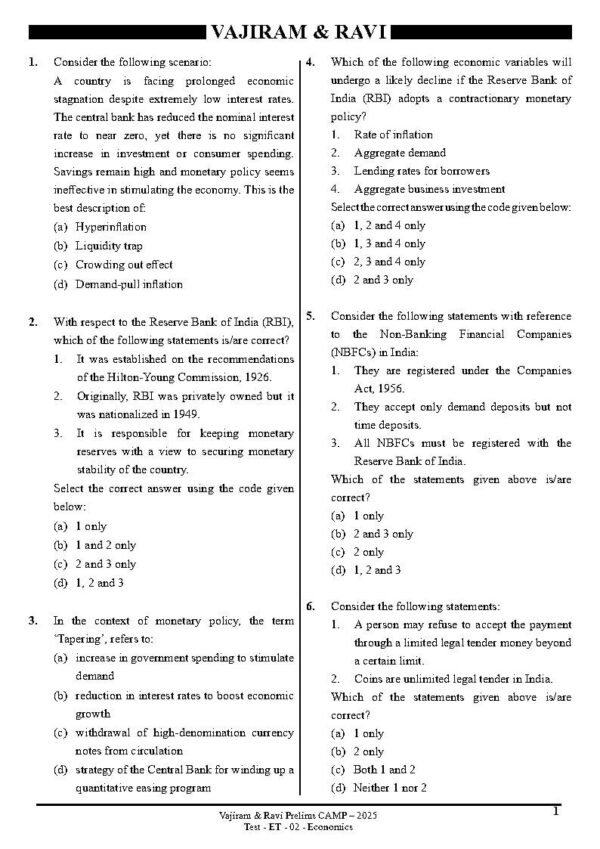 Vajiram & Ravi ( Prelims Camp - 2025 { Test No - 10 Economics - 02 }) | English | B&W - Image 3
