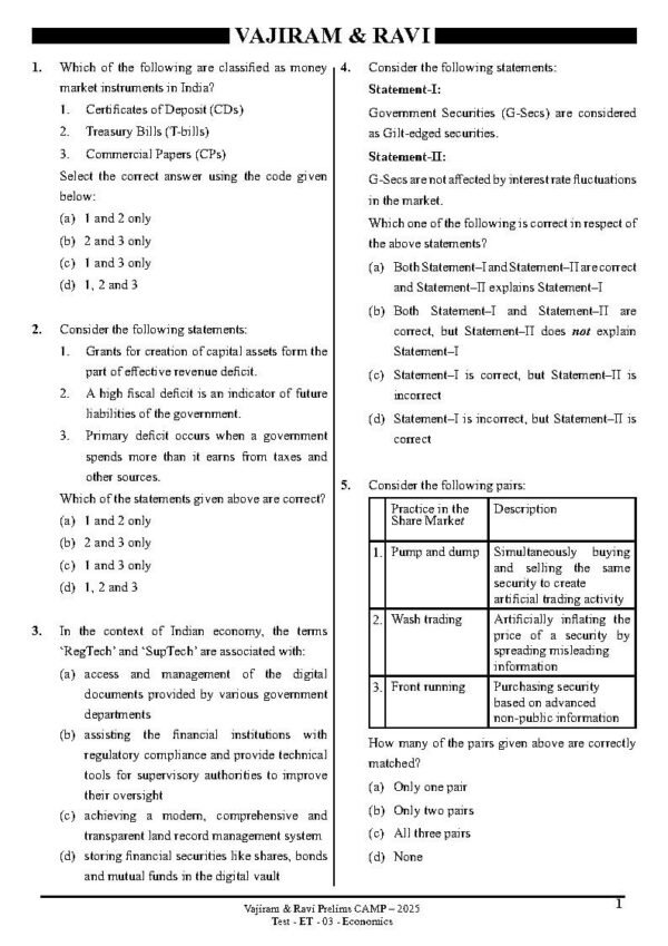 Vajiram & Ravi ( Prelims Camp 2025 Test No - 11 { Economics - 03 } ) | English | B&W - Image 3