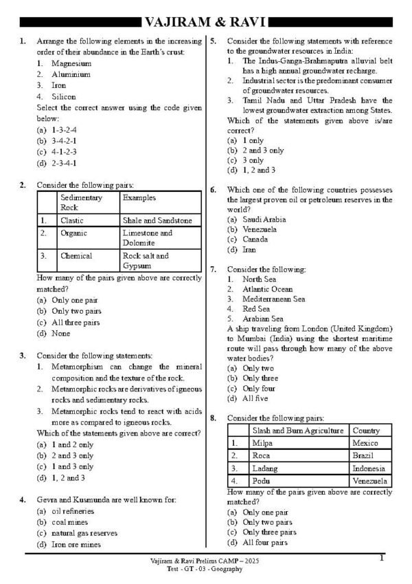 Vajiram & Ravi ( Prelims Camp - 2025 { Test No - 18 } Geography - 3 ) | English | B&W - Image 3