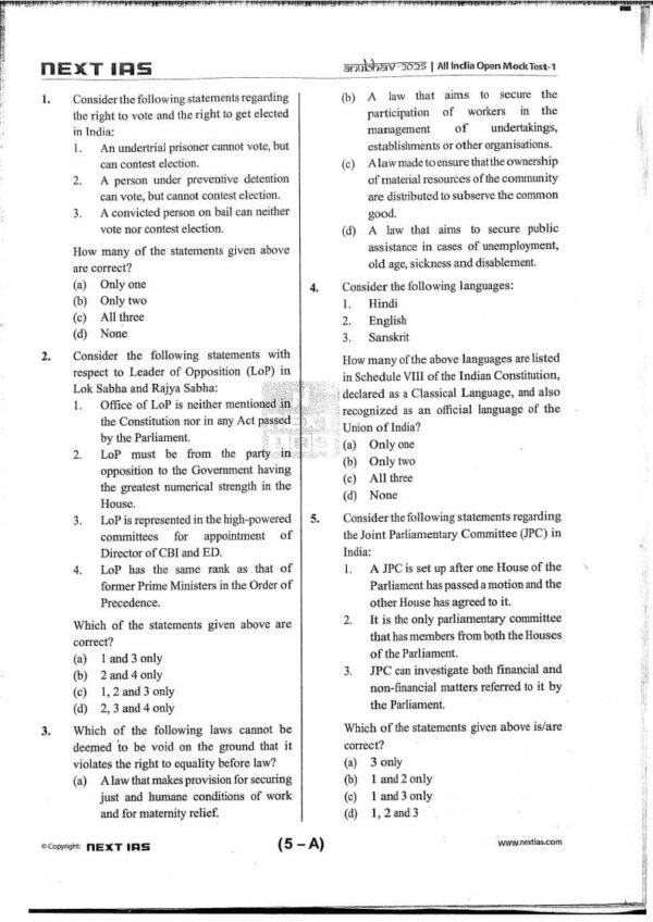 Next IAS Anubhav 2025 ( Test Code - 01010525 ( All India Open Mock Test ) ) | English | B&W - Image 3
