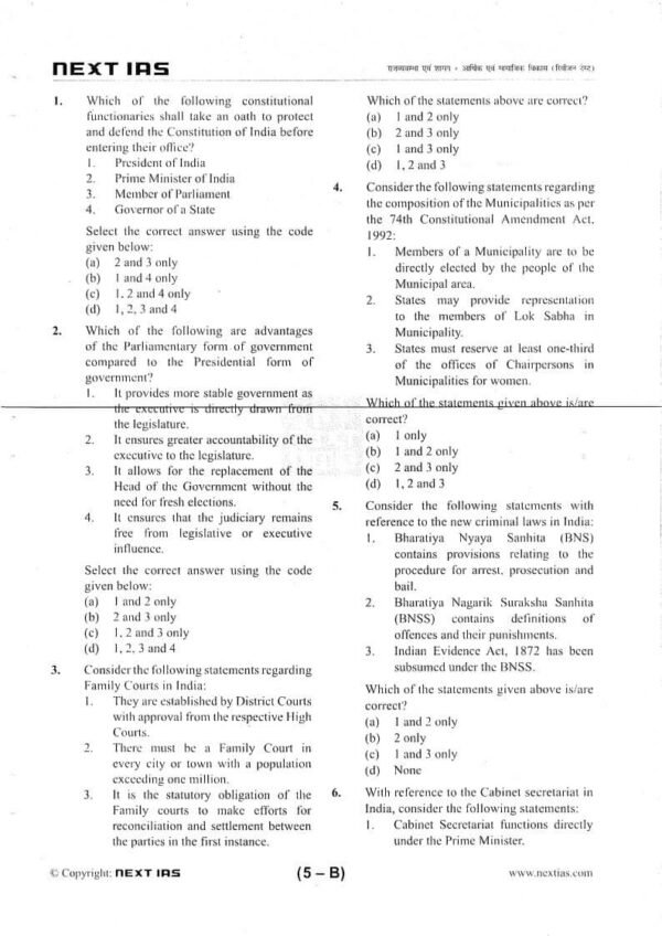 NEXT IAS UPSC Prelims Test Series Test – 18 ( Polity And Governance - Economic And Social Development ) English 2025 | B&W - Image 3
