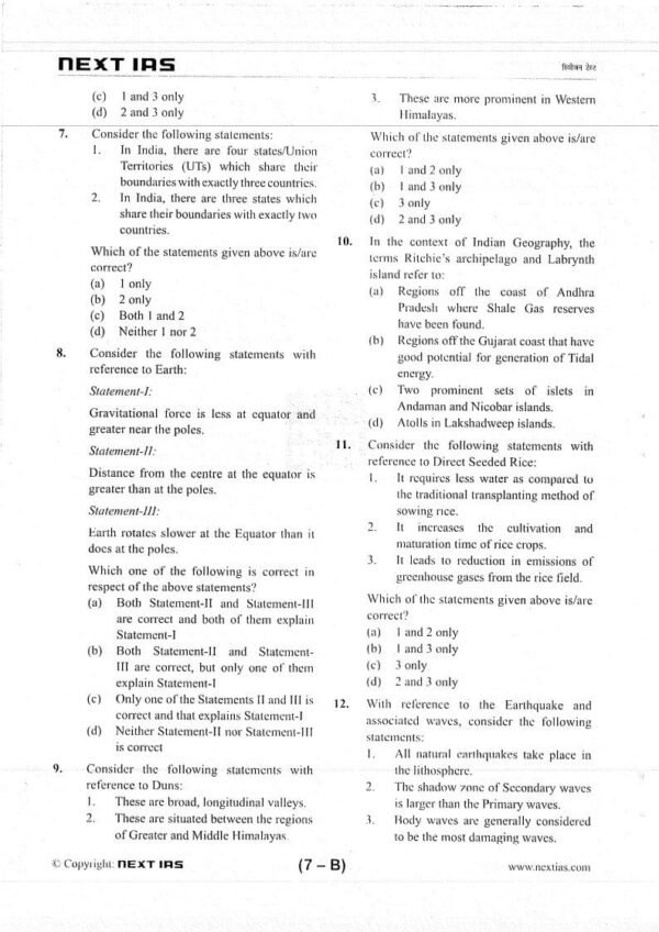 NEXT IAS UPSC Prelims Test Series Test – 19 (Indian And World Geography ) English 2025 | B&W - Image 3