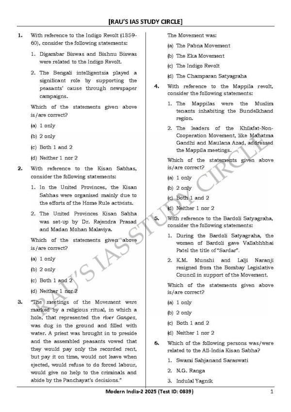 Rau's IAS General Studies { Paper : 1, CA : Test - 10, Modern India II - 2025 } | English | B&W - Image 3