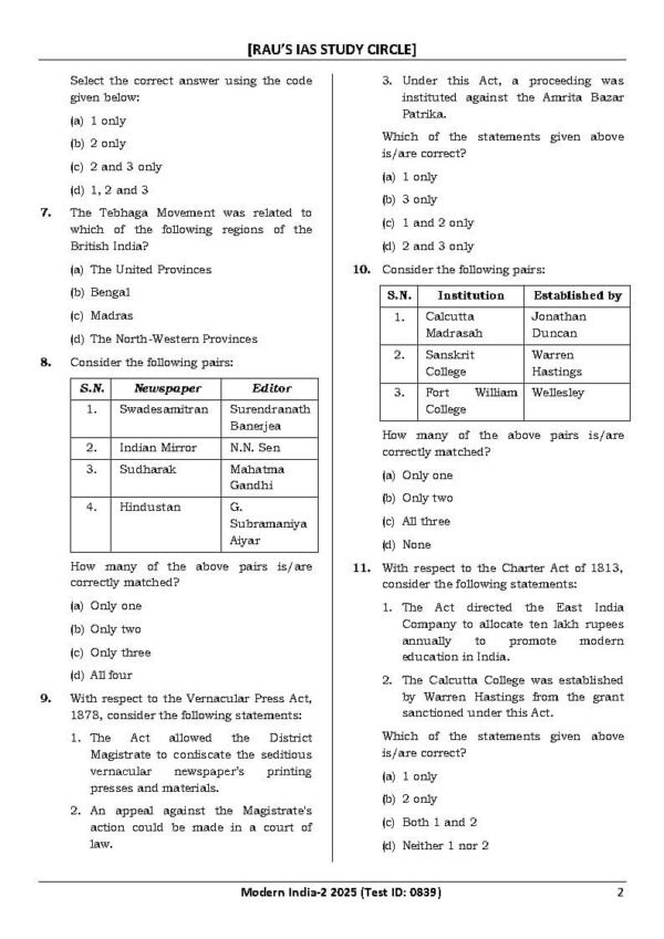 Rau's IAS General Studies { Paper : 1, CA : Test - 10, Modern India II - 2025 } | English | B&W - Image 4