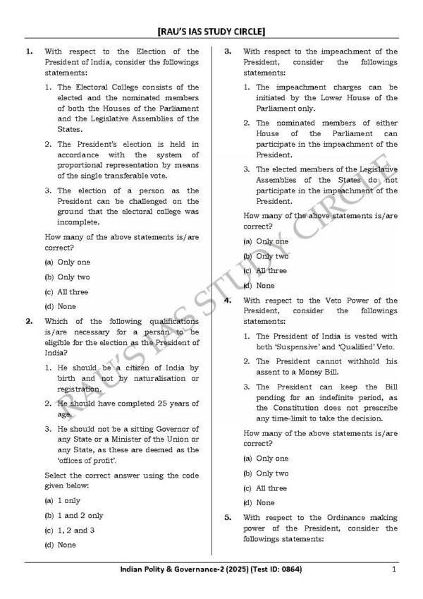 Rau's IAS General Studies { Paper : 1, CA : Test - 13, Indian Polity : Governance 2 - 2025 } | English | B&W - Image 3
