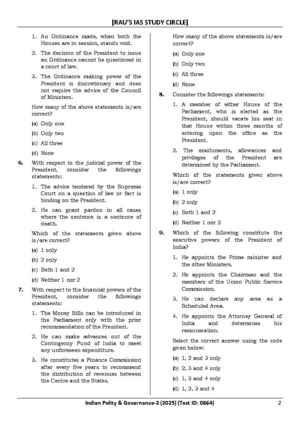 Rau's IAS General Studies { Paper : 1, CA : Test - 13, Indian Polity : Governance 2 - 2025 } | English | B&W - Image 4