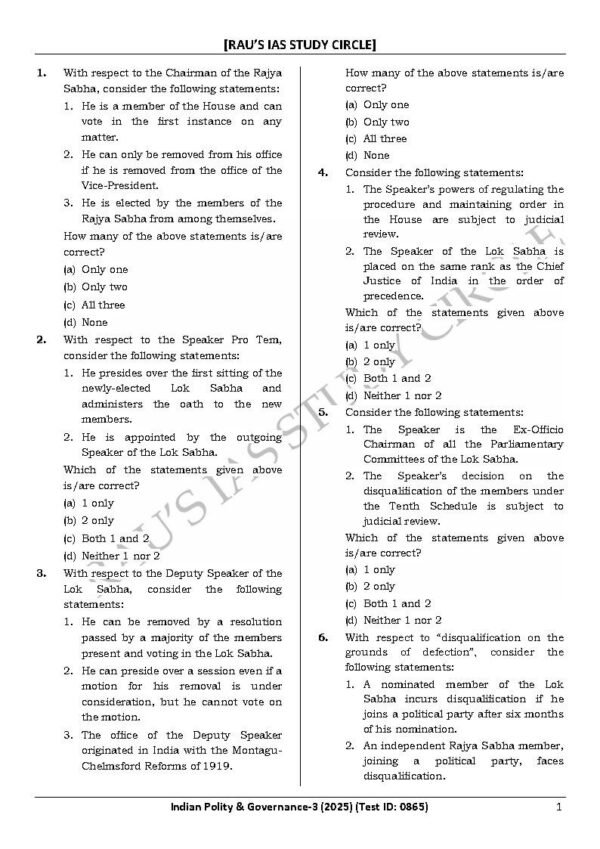 Rau's IAS General Studies { Paper : 1, CA : Test - 14, Indian Polity : Governance 3 - 2025 } | English | B&W - Image 3