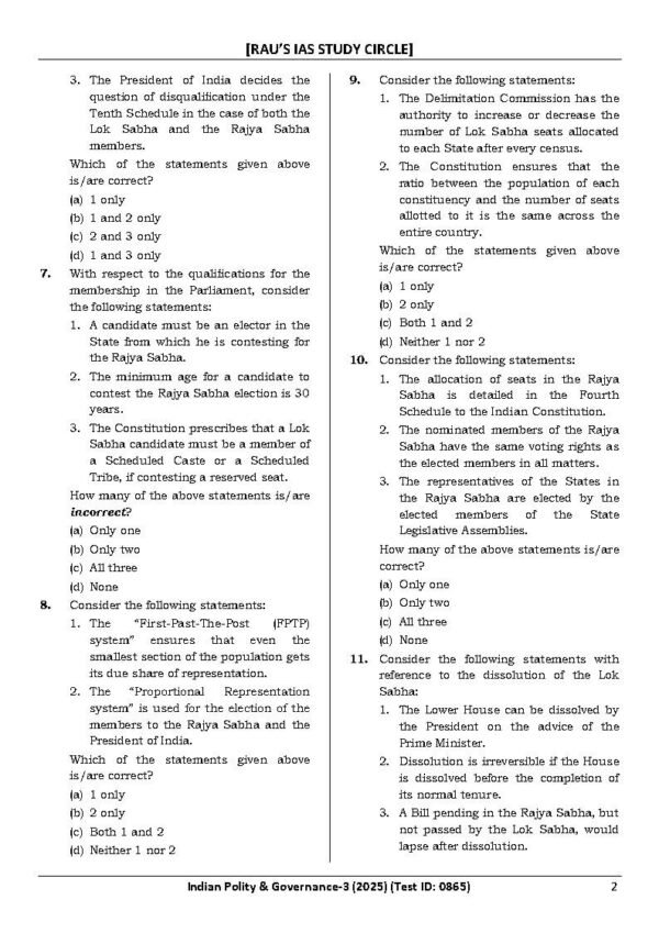 Rau's IAS General Studies { Paper : 1, CA : Test - 14, Indian Polity : Governance 3 - 2025 } | English | B&W - Image 4