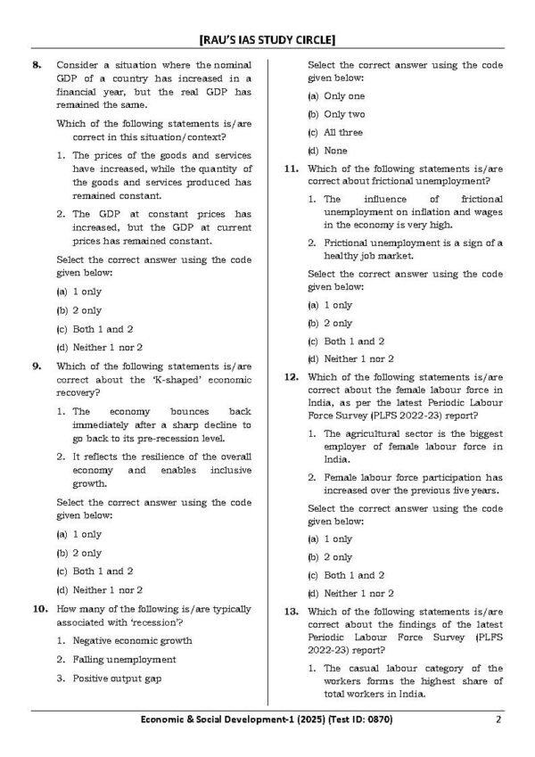 Rau's IAS General Studies { Paper : 1, CA : Test - 15, Economic & Social Development I - 2025 } | English | B&W - Image 4