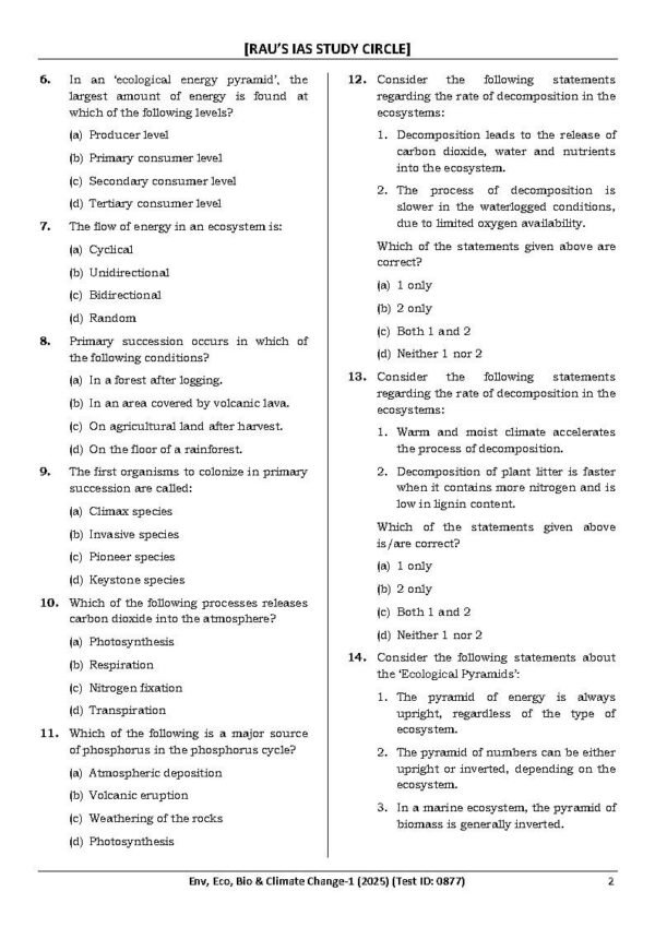 Rau's IAS General Studies { Paper : 1, CA : Test - 24, Env, Eco, Bio, & Climate I - 2025 } | English | B&W - Image 4