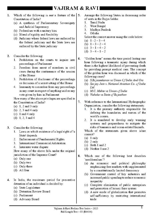 Vajiram & Ravi Prelims Test Series - 2025 ( GS Test - 24 { V4434 } ) | English | B&W - Image 3