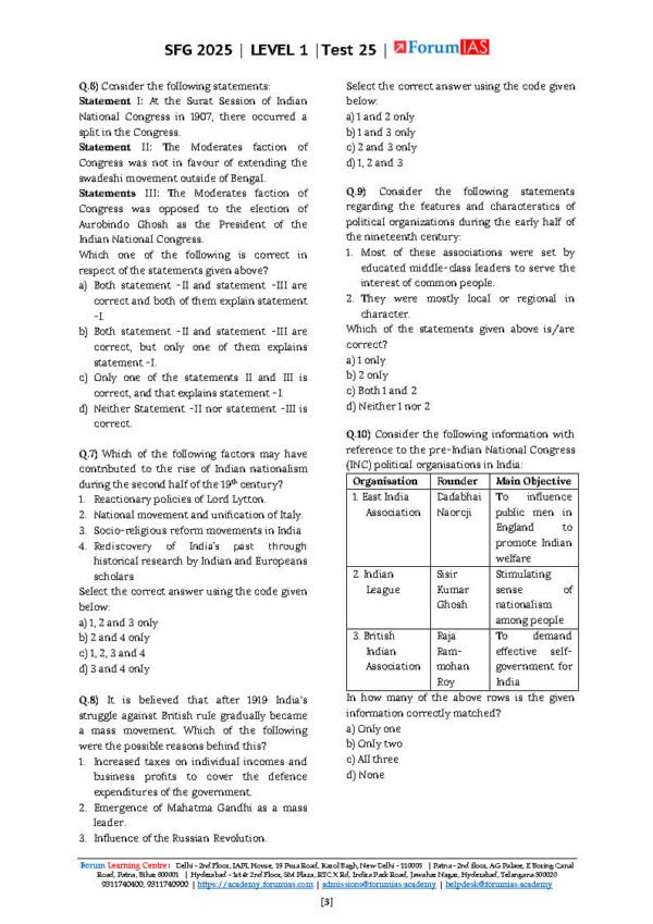 Forum IAS (SFG 2025 [Level 1 – Test 25] Modern History - 2) English |B&W - Image 4