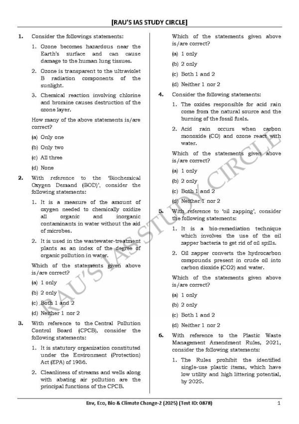 Rau's IAS General Studies { Paper : 1, CA : Test - 25, Env, Eco, Bio, & Climate 2 - 2025 } | English | B&W - Image 3