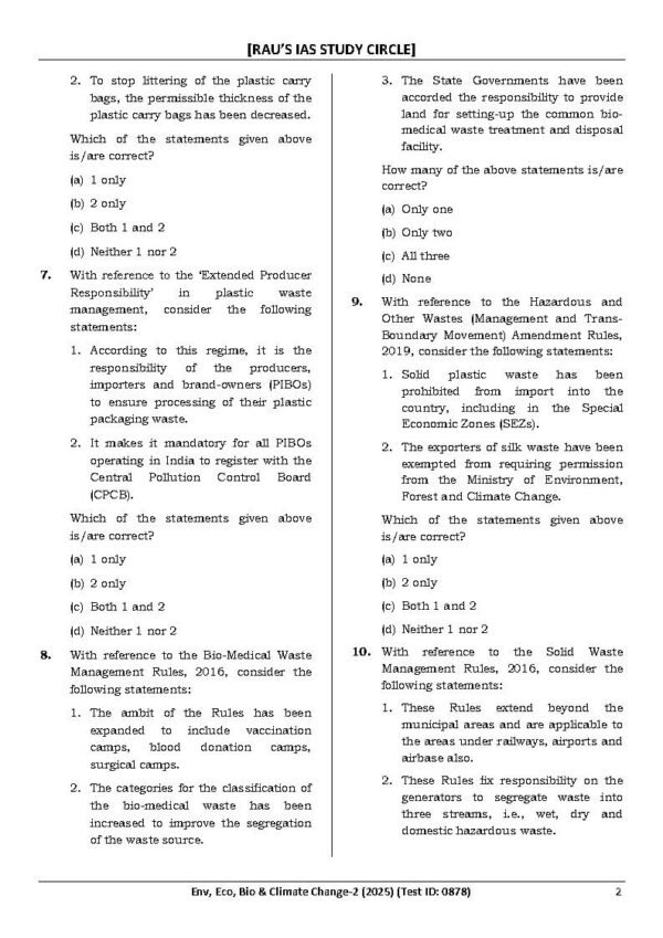 Rau's IAS General Studies { Paper : 1, CA : Test - 25, Env, Eco, Bio, & Climate 2 - 2025 } | English | B&W - Image 4