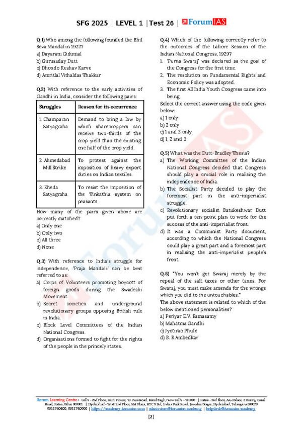 Forum IAS (SFG 2025 [Level 1 – Test 26] Modern History - 3) English |B&W - Image 3