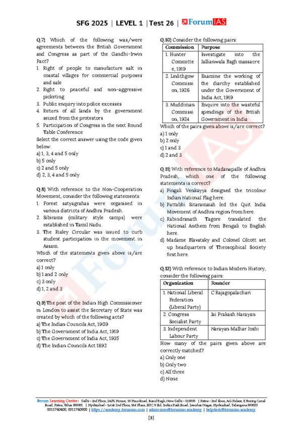 Forum IAS (SFG 2025 [Level 1 – Test 26] Modern History - 3) English |B&W - Image 4