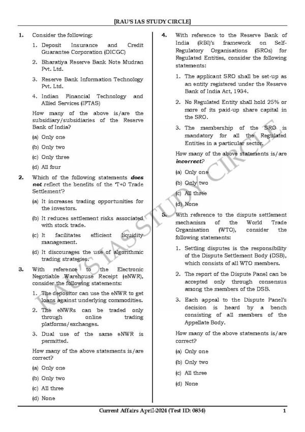Rau's IAS General Studies { Paper : 1, CA : Test - 3, April - 2024 } | English | B&W - Image 3