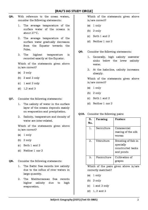 Rau's IAS General Studies { Paper : 1, CA : Test - 30, Geography - 2025 } | English | B&W - Image 3