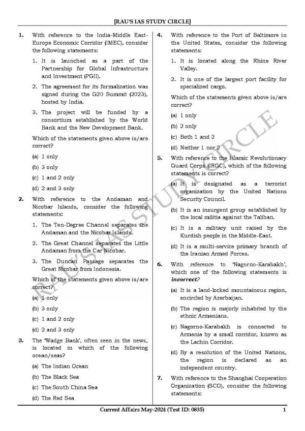 Rau's IAS General Studies { Paper : 1, CA : Test - 4, May - 2024 } | English | B&W - Image 3